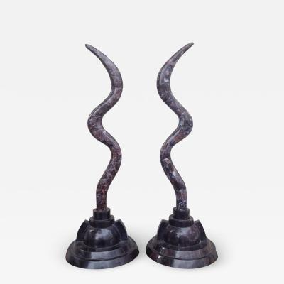 Maitland Smith Pair of Fossil Stone Marcius for Casa Bique Antler Sculptures