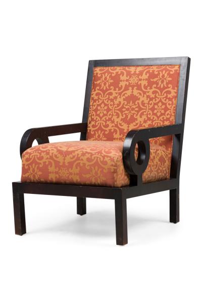 Maitland Smith Pair of Maitland Smith English Dark Walnut Oversized Upholstered Club Armchairs