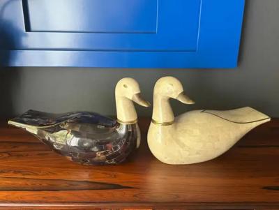 Maitland Smith Pair of Maitland Smith Tessellated Duck Sculptures Bookends