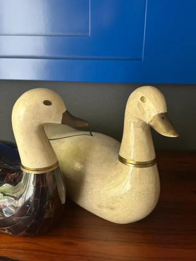 Maitland Smith Pair of Maitland Smith Tessellated Duck Sculptures Bookends