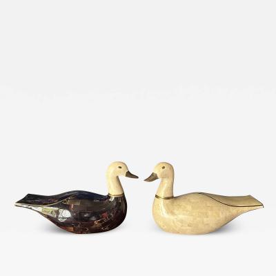 Maitland Smith Pair of Maitland Smith Tessellated Duck Sculptures Bookends