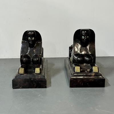 Maitland Smith Pair of Maitland Smith Tessellated Egyptian Seated Sphinxes Entryway