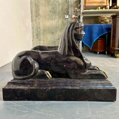 Maitland Smith Pair of Maitland Smith Tessellated Egyptian Seated Sphinxes Entryway