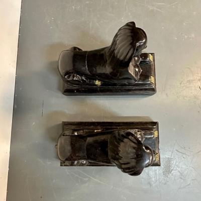 Maitland Smith Pair of Maitland Smith Tessellated Egyptian Seated Sphinxes Entryway
