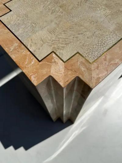 Maitland Smith Pair of Tessellated Pink Stone Side End Tables