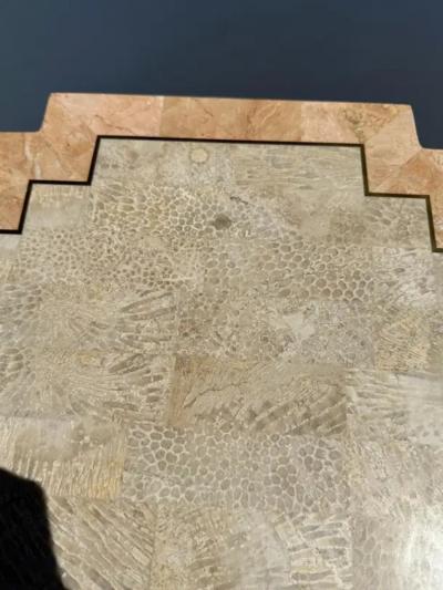 Maitland Smith Pair of Tessellated Pink Stone Side End Tables