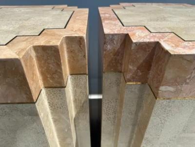 Maitland Smith Pair of Tessellated Pink Stone Side End Tables
