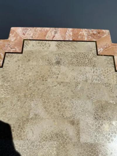 Maitland Smith Pair of Tessellated Pink Stone Side End Tables