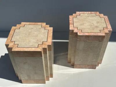 Maitland Smith Pair of Tessellated Pink Stone Side End Tables