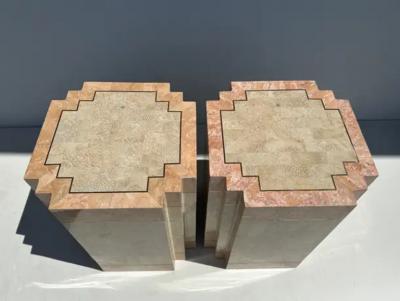 Maitland Smith Pair of Tessellated Pink Stone Side End Tables