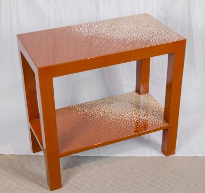 Maitland Smith Red Lacquer Eggshell Inlay Parsons Side Table