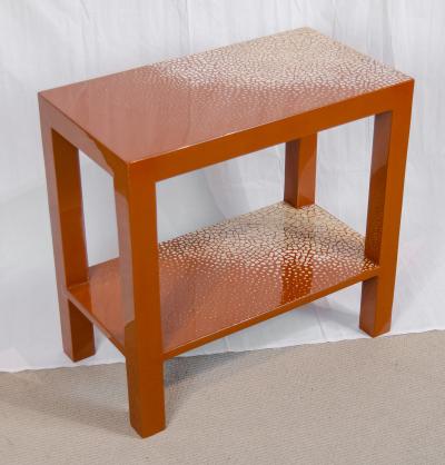 Maitland Smith Red Lacquer Eggshell Inlay Parsons Side Table