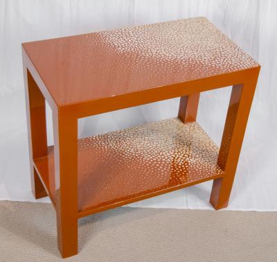 Maitland Smith Red Lacquer Eggshell Inlay Parsons Side Table