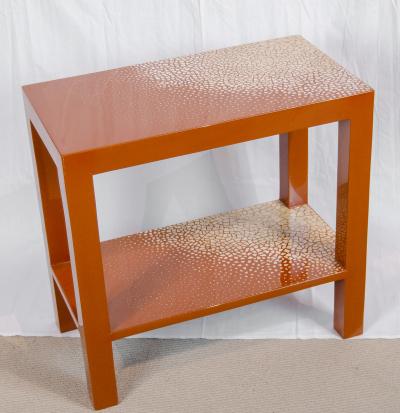 Maitland Smith Red Lacquer Eggshell Inlay Parsons Side Table