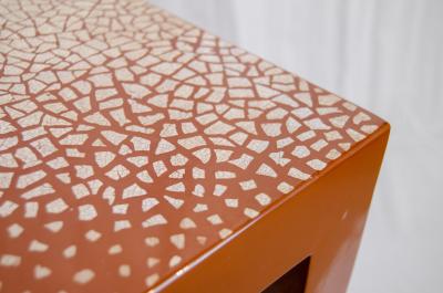 Maitland Smith Red Lacquer Eggshell Inlay Parsons Side Table