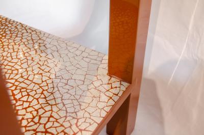 Maitland Smith Red Lacquer Eggshell Inlay Parsons Side Table