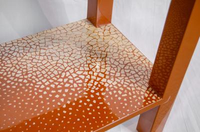 Maitland Smith Red Lacquer Eggshell Inlay Parsons Side Table