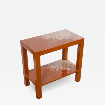 Maitland Smith Red Lacquer Eggshell Inlay Parsons Side Table