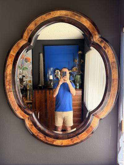 Maitland Smith Scalloped Tessellated Penshell Wall Mirror with Brass Trim 1980s