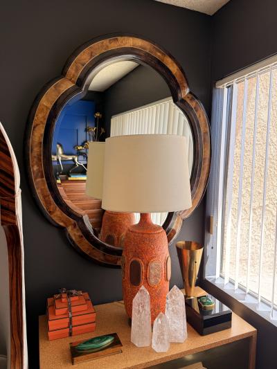 Maitland Smith Scalloped Tessellated Penshell Wall Mirror with Brass Trim 1980s