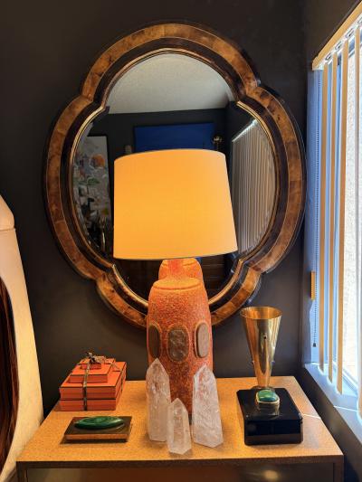 Maitland Smith Scalloped Tessellated Penshell Wall Mirror with Brass Trim 1980s