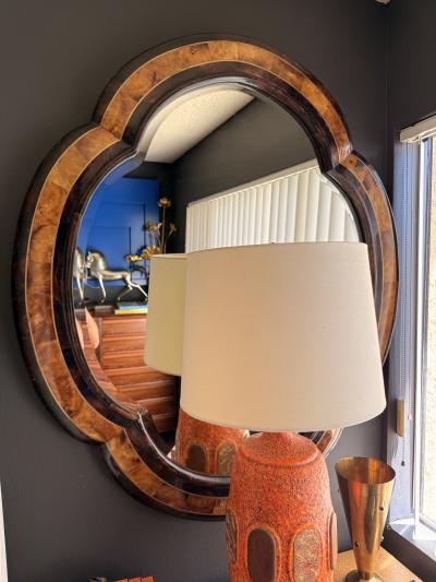Maitland Smith Scalloped Tessellated Penshell Wall Mirror with Brass Trim 1980s