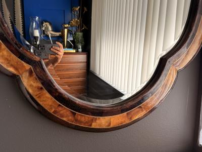 Maitland Smith Scalloped Tessellated Penshell Wall Mirror with Brass Trim 1980s