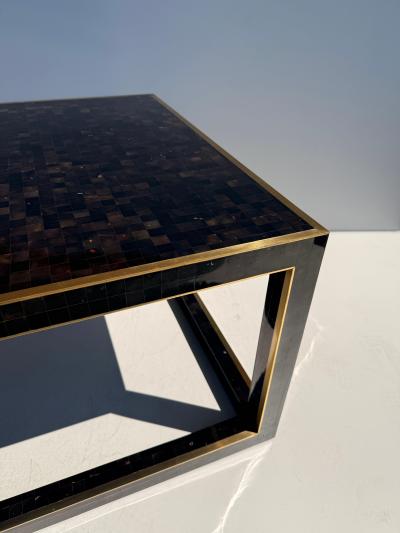 Maitland Smith Tessellated Horn Coffee Table with Brass Trim Vintage Style 1990s