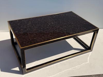 Maitland Smith Tessellated Horn Coffee Table with Brass Trim Vintage Style 1990s