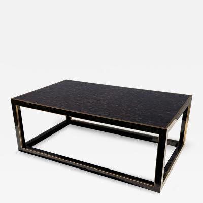 Maitland Smith Tessellated Horn Coffee Table with Brass Trim Vintage Style 1990s
