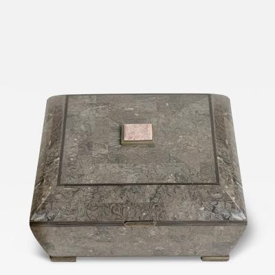 Maitland Smith Tessellated Stone Brass Jewelry Dresser Box 1980