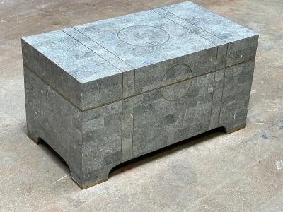 Maitland Smith Tessellated Stone Trunk w Brass Inlay 1980
