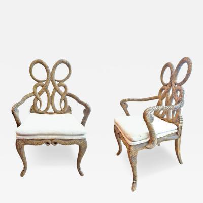 Maitland Smith Vintage Hand carved Wood Arm Chairs