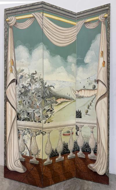 Maitland Smith Vintage Hand painted Trompe Loile Folding Screen Maitland Smith Style