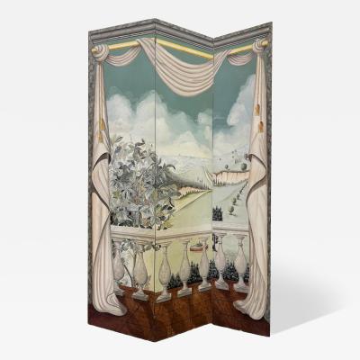 Maitland Smith Vintage Hand painted Trompe Loile Folding Screen Maitland Smith Style