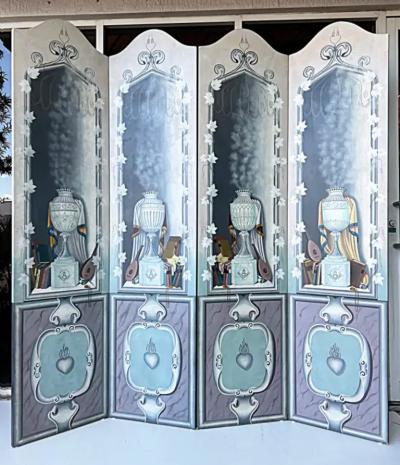 Maitland Smith Vintage Maitland Smith Hand Painted Screen in Neoclassical Style 4 Panels