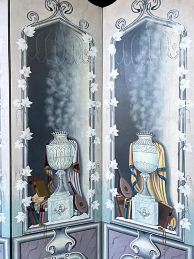 Maitland Smith Vintage Maitland Smith Hand Painted Screen in Neoclassical Style 4 Panels