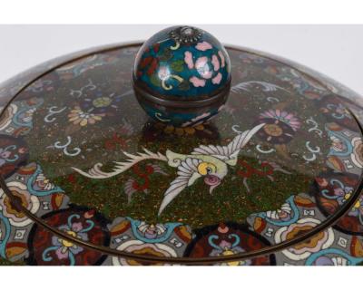 Majestic Japanese Cloisonne Enamel Covered Jar with Dragons Theater Characters