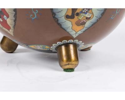 Majestic Japanese Cloisonne Enamel Covered Jar with Dragons Theater Characters