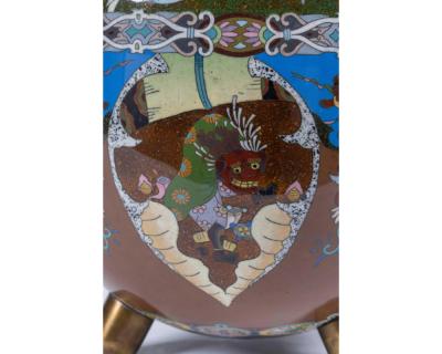 Majestic Japanese Cloisonne Enamel Covered Jar with Dragons Theater Characters