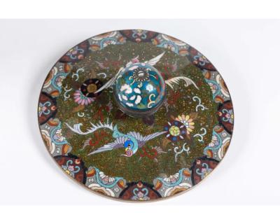 Majestic Japanese Cloisonne Enamel Covered Jar with Dragons Theater Characters