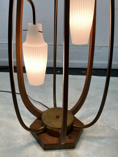 Majestic Lamp company EXCEPTIONAL MID CENTURY WOOD BRASS AND GLASS CAGE LAMP