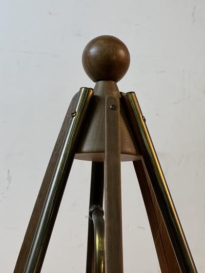 Majestic Lamp company EXCEPTIONAL MID CENTURY WOOD BRASS AND GLASS CAGE LAMP