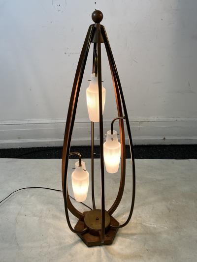 Majestic Lamp company EXCEPTIONAL MID CENTURY WOOD BRASS AND GLASS CAGE LAMP