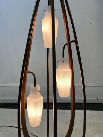 Majestic Lamp company EXCEPTIONAL MID CENTURY WOOD BRASS AND GLASS CAGE LAMP