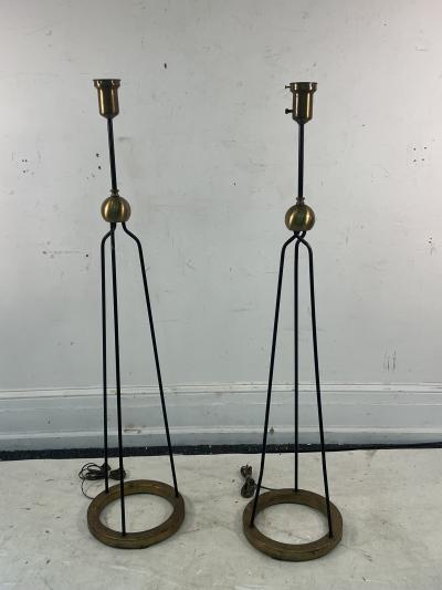 Majestic Lamp company MID CENTURY BRASS AND BLACK ENAMEL METAL FLOOR LAMPS IN THE STYLE OF JEAN ROYERE