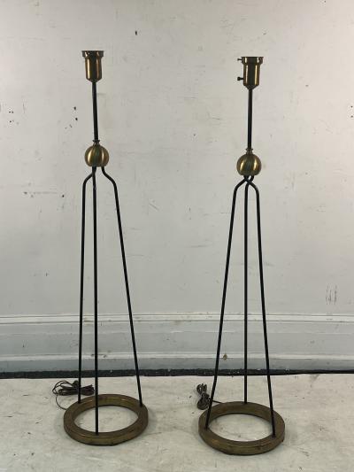 Majestic Lamp company MID CENTURY BRASS AND BLACK ENAMEL METAL FLOOR LAMPS IN THE STYLE OF JEAN ROYERE