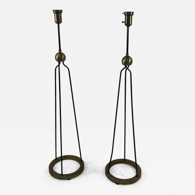 Majestic Lamp company MID CENTURY BRASS AND BLACK ENAMEL METAL FLOOR LAMPS IN THE STYLE OF JEAN ROYERE