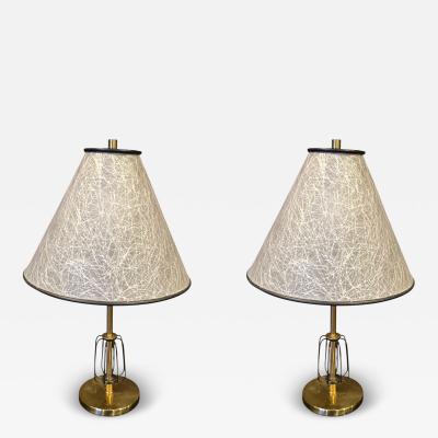 Majestic Lamp company MID CENTURY PAIR OF BRASS BLACK ENAMEL CAGE ACCENT LAMPS