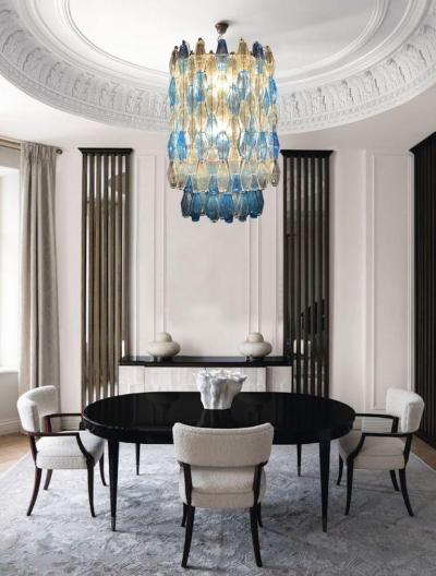 Majestic Murano Glass Sapphire Colored Poliedri Chandelier
